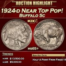 1924-d Buffalo Nickel Near Top Pop! 5c ms65+ SEGS