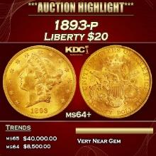 1893-p Gold Liberty Double Eagle $20 ms64+ SEGS
