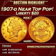 1907-d Gold Liberty Double Eagle Near Top Pop! $20 ms66+ SEGS
