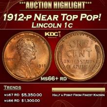 1912-p Lincoln Cent Near Top Pop! 1c ms66+ rd SEGS