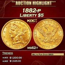 1882-p Gold Liberty Half Eagle $5 ms62+ USCG