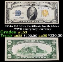 1934A $10 Silver Certificate North Africa WWII Emergency Currency Grades Select AU