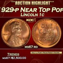 1929-p Lincoln Cent Near Top Pop! 1c ms67 rd SEGS