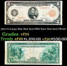 1914 $5 Large Size Red Seal FRN Rare Red Seal Grades vf+ FR-837