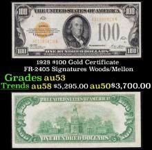 1928 $100 Gold Certificate FR-2405 Signatures Woods/Mellon Grades Select AU