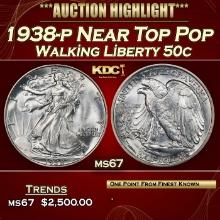1938-p Walking Liberty Half Dollar Near Top Pop 50c ms67 SEGS