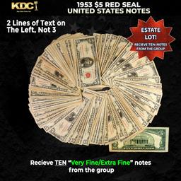 10x 1953 $5 Red Seal United States Note Grades VF/XF