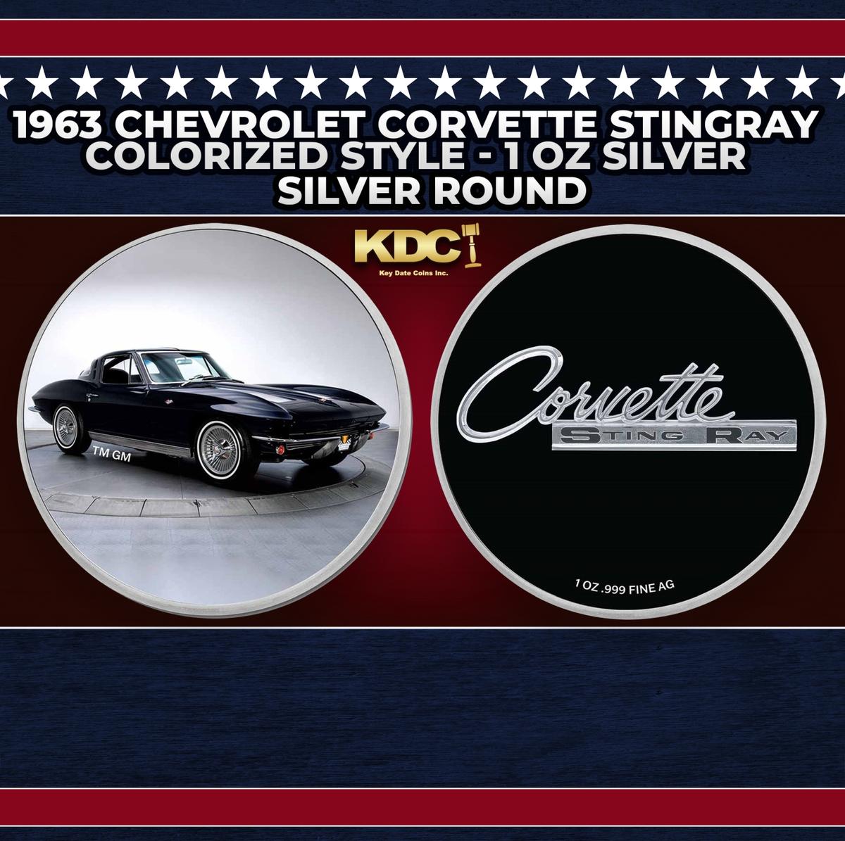 1963 Chevrolet Corvette Stingray Colorized Style - 1 oz Silver Round Round