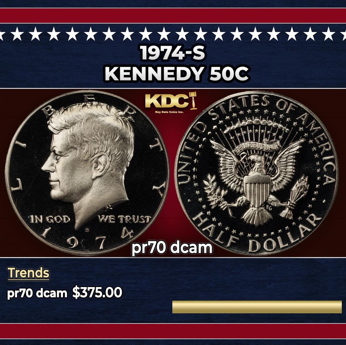 1974-s Proof Kennedy Half Dollar 50c pr70 dcam SEGS