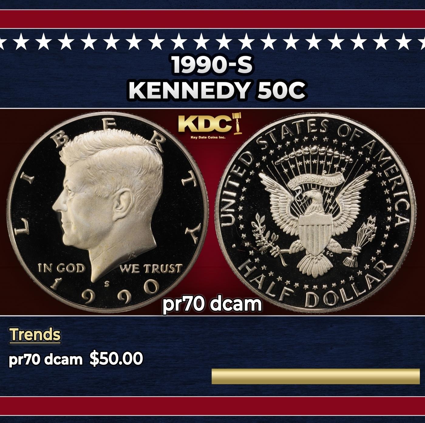 1990-s Proof Kennedy Half Dollar 50c pr70 dcam SEGS