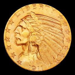 1911-p Gold Indian Half Eagle Near Top Pop! $5 ms65+ USCG