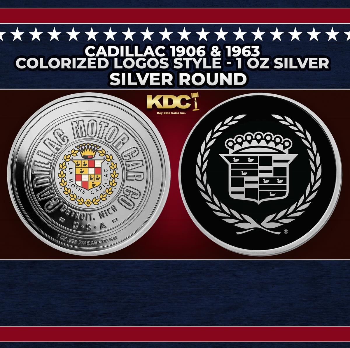Cadillac 1906 & 1963 Colorized Logos Style - 1 oz Silver Round Round