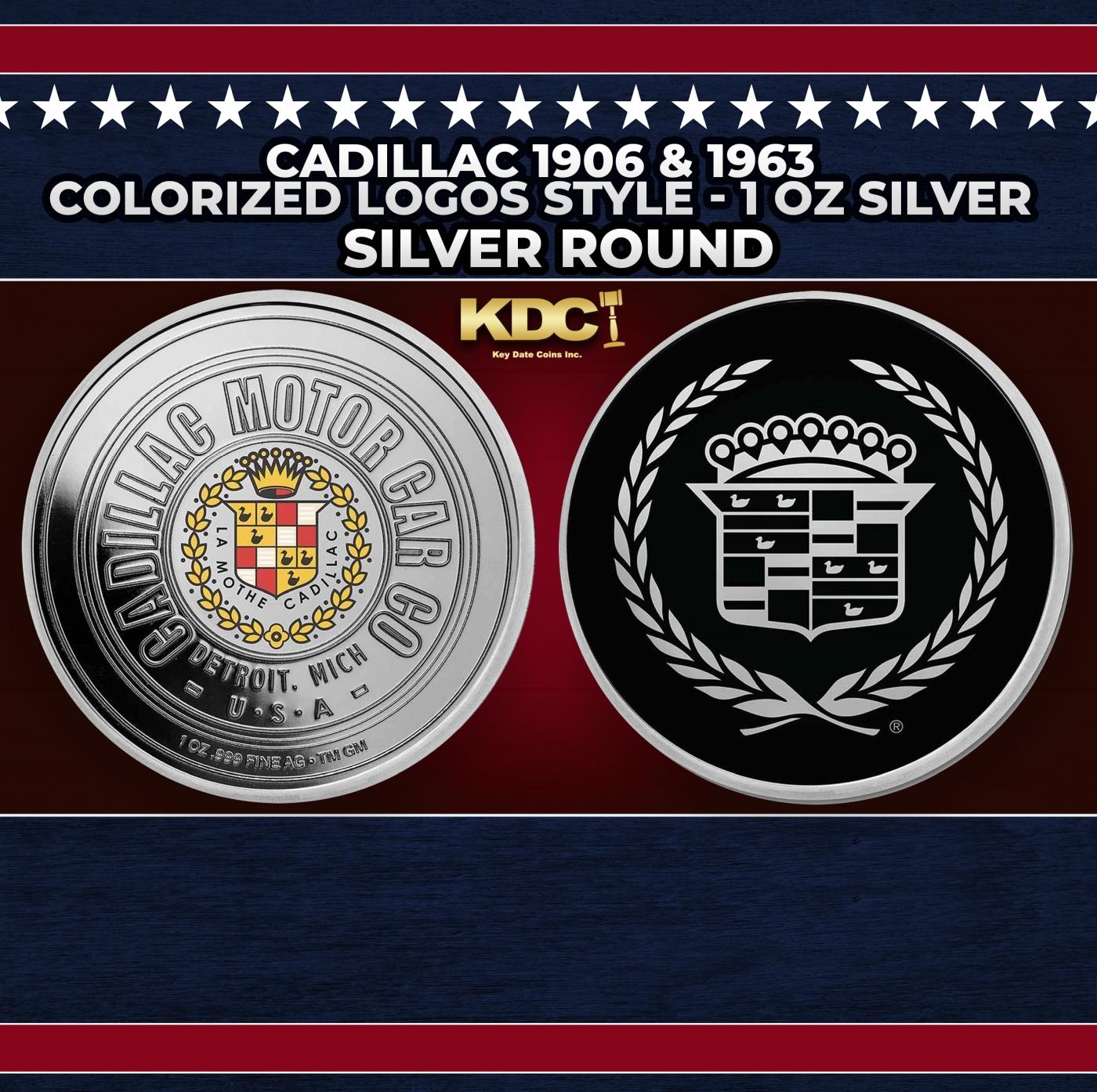 Cadillac 1906 & 1963 Colorized Logos Style - 1 oz Silver Round Round