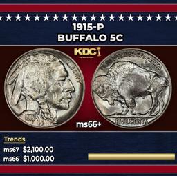 1915-p Buffalo Nickel 5c ms66+ SEGS
