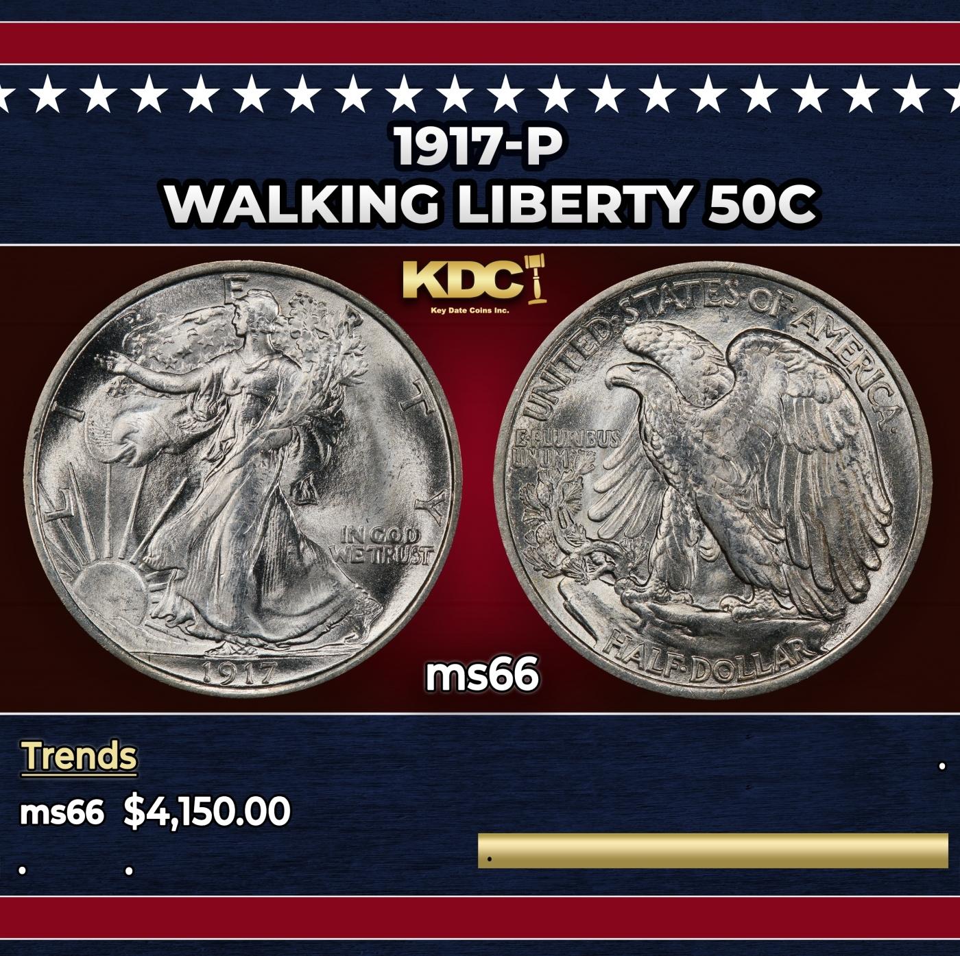 1917-p Walking Liberty Half Dollar 50c ms66 SEGS