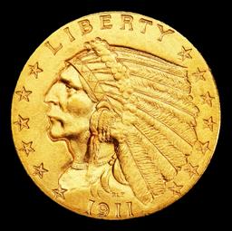 1911-p Gold Indian Quarter Eagle Near Top Pop! $2 1/2 ms65 SEGS