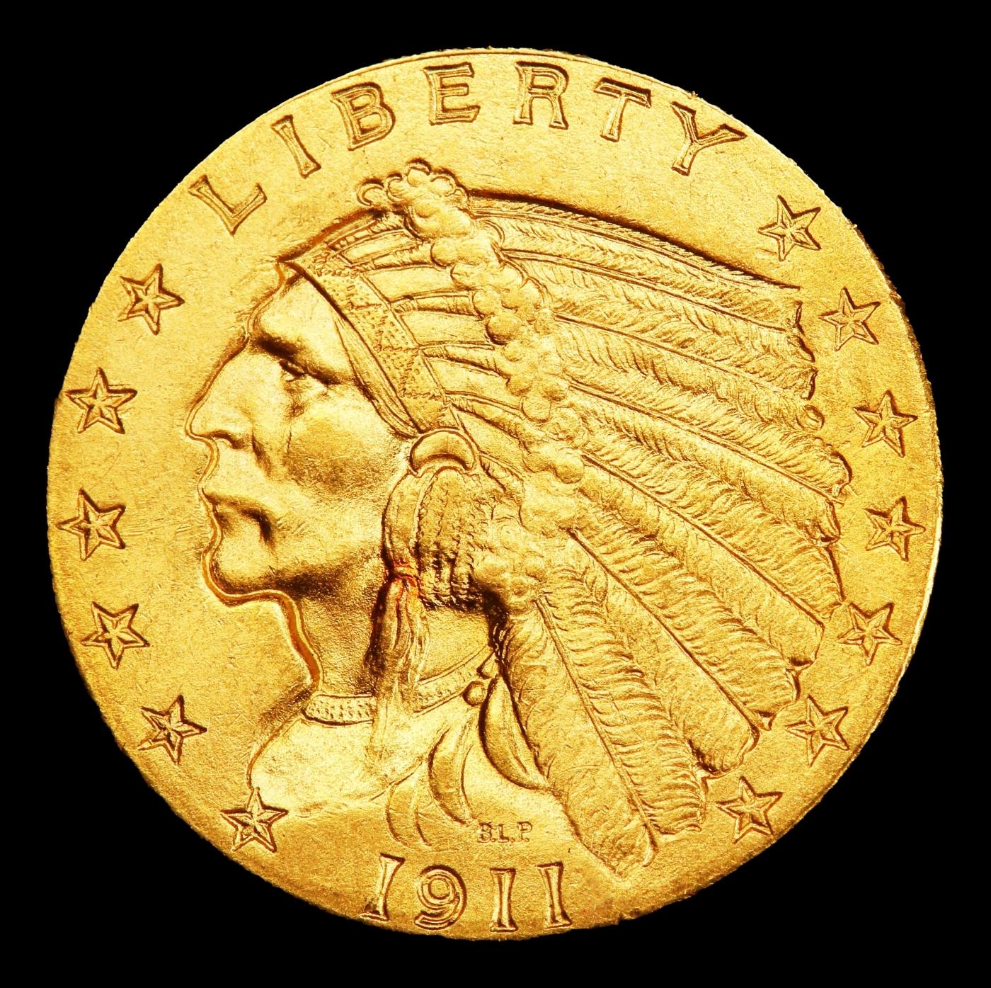 1911-p Gold Indian Quarter Eagle Near Top Pop! $2 1/2 ms65 SEGS