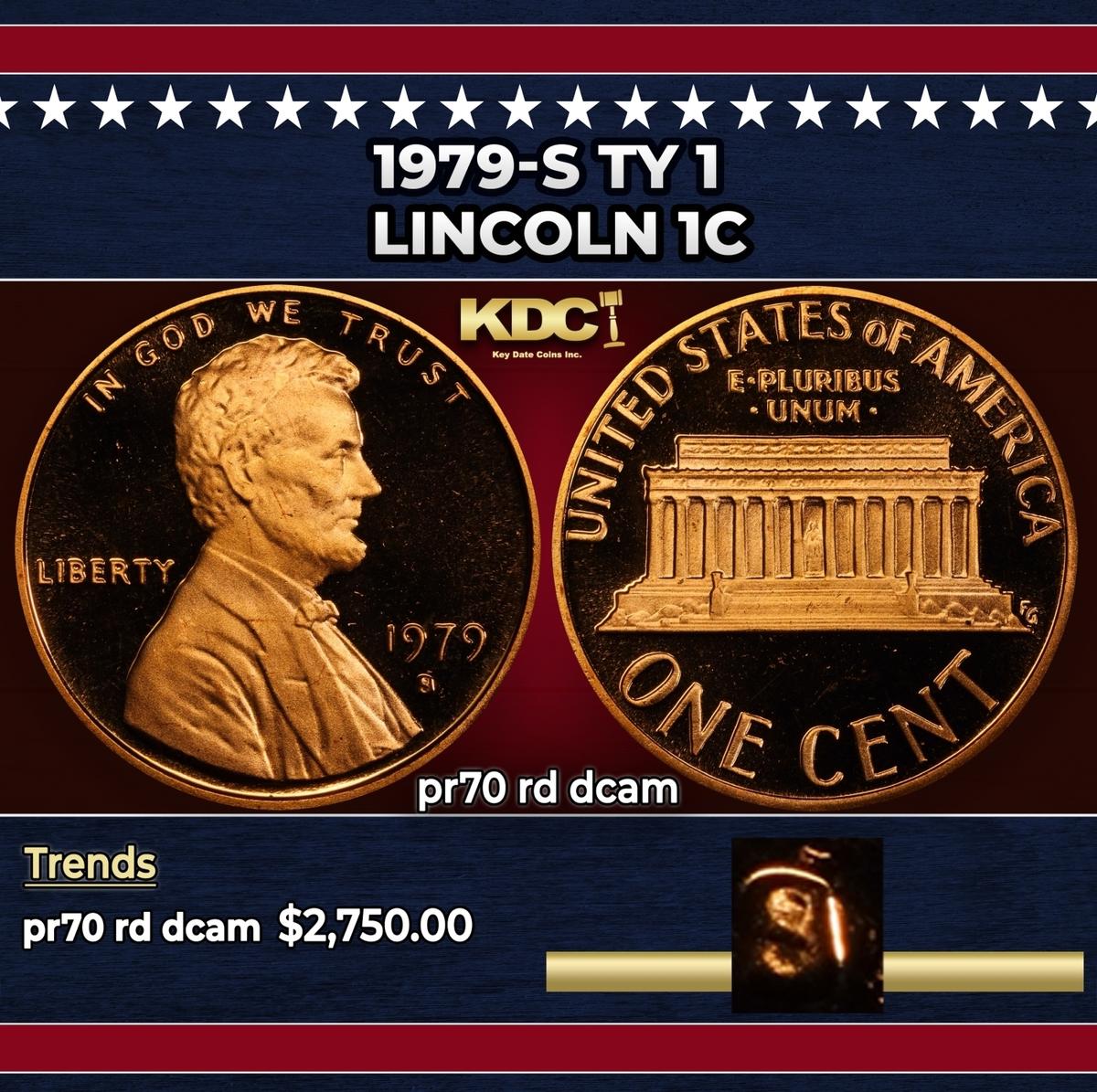1979-s Ty 1 Proof Lincoln Cent 1c pr70 rd dcam SEGS
