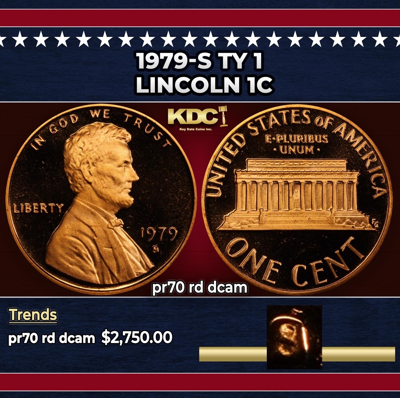 1979-s Ty 1 Proof Lincoln Cent 1c pr70 rd dcam SEGS
