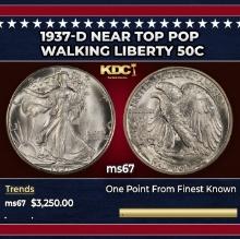 1937-d Walking Liberty Half Dollar Near Top Pop 50c ms67 SEGS