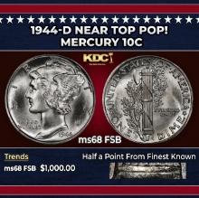 1944-d Mercury Dime Near Top Pop! 10c ms68 FSB SEGS