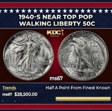 1940-s Walking Liberty Half Dollar Near Top Pop 50c ms67 SEGS