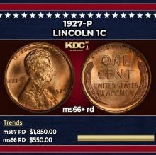 1927-p Lincoln Cent 1c ms66+ rd SEGS