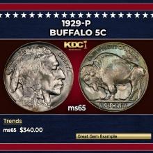 1929-p Buffalo Nickel 5c Grades ms65