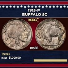 1915-p Buffalo Nickel 5c ms66 SEGS