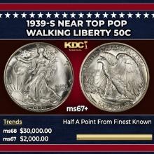 1939-s Walking Liberty Half Dollar Near Top Pop 50c ms67+ SEGS