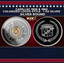 Cadillac 1906 & 1963 Colorized Logos Style - 1 oz Silver Round Round