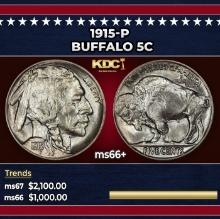 1915-p Buffalo Nickel 5c ms66+ SEGS