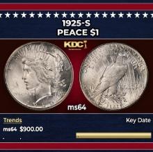 1925-s Peace Dollar $1 Grades ms64