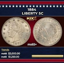 1884 Liberty Nickel 5c ms65+ SEGS