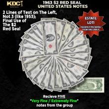5x 1963 $2 Red Seal United States Note Grades VF/XF