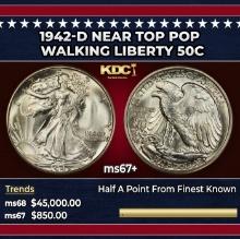 1942-d Walking Liberty Half Dollar Near Top Pop 50c ms67+ SEGS