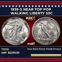1939-s Walking Liberty Half Dollar Near Top Pop 50c ms67 SEGS