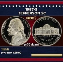 1987-s Proof Jefferson Nickel 5c pr70 dcam SEGS