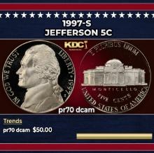 1997-s Proof Jefferson Nickel 5c pr70 dcam SEGS