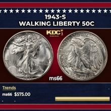 1943-s Walking Liberty Half Dollar 50c Grades ms66