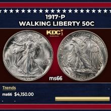 1917-p Walking Liberty Half Dollar 50c ms66 SEGS