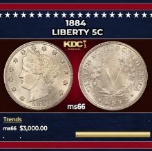 1884 Liberty Nickel 5c ms66 SEGS