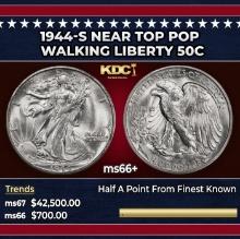 1944-s Walking Liberty Half Dollar Near Top Pop 50c ms66+ SEGS