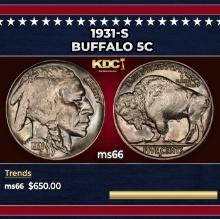 1931-s Buffalo Nickel 5c Grades ms66