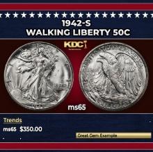 1942-s Walking Liberty Half Dollar 50c Grades ms65