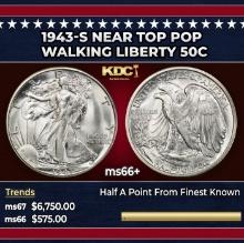 1943-s Walking Liberty Half Dollar Near Top Pop 50c ms66+ SEGS