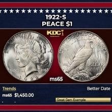 1922-s Peace Dollar $1 ms65 SEGS