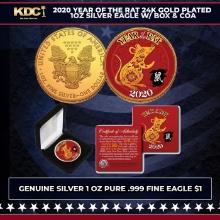 2020 Year of The Rat 24K Gold Plated 1oz Silver Eagle w/ Box & COA Other Toy