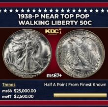 1938-p Walking Liberty Half Dollar Near Top Pop 50c ms67+ SEGS