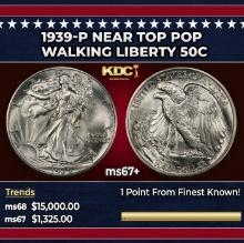 1939-p Walking Liberty Half Dollar Near Top Pop 50c ms67+ SEGS